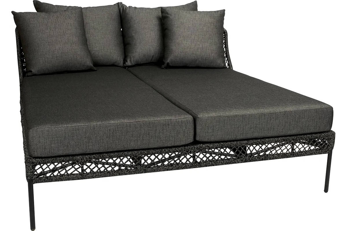Preview: Aluminium schwarz matt Kordel pepper und Kissen seidenschwarz