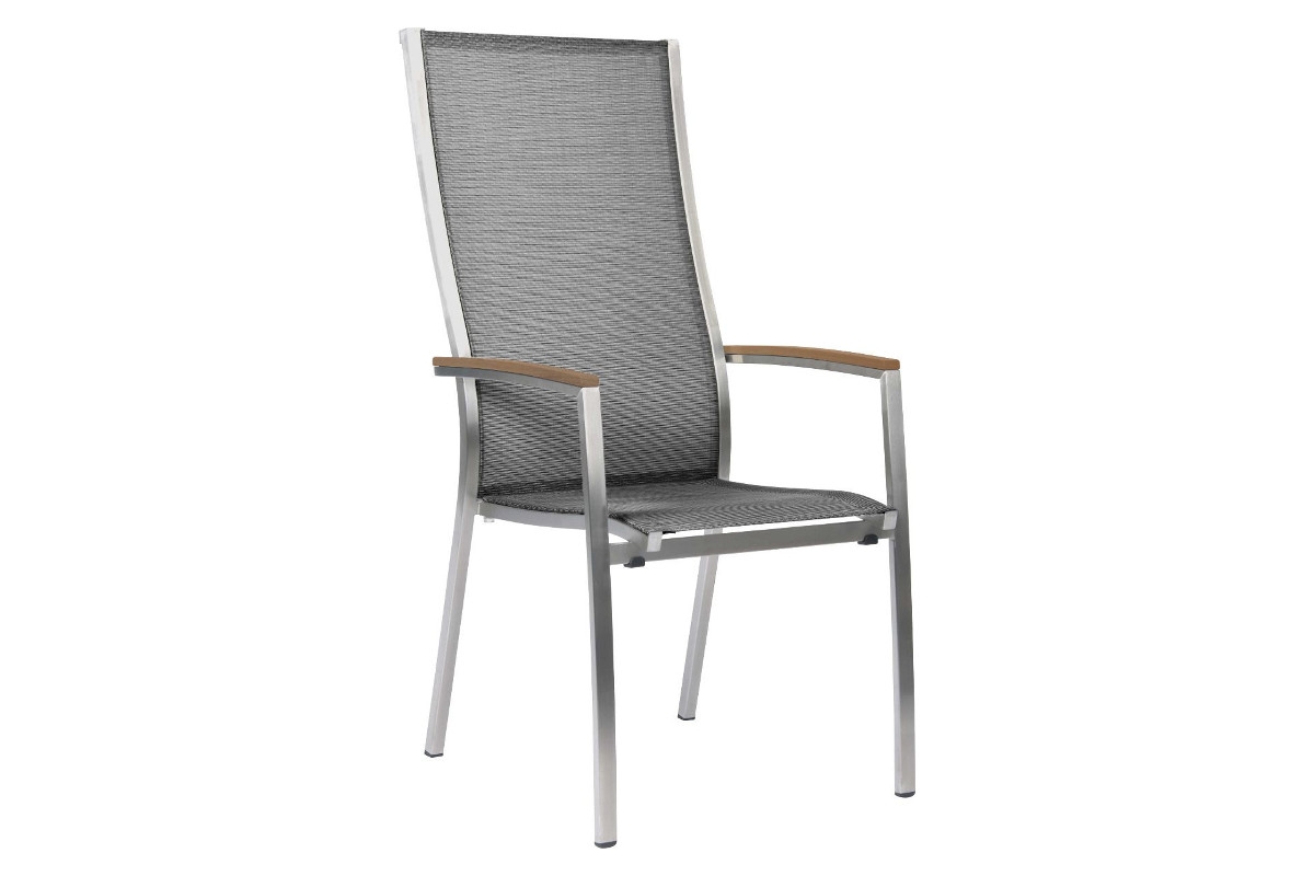 STERN® Stapelsessel CARDIFF Teak Edelstahl extra hohe Rückenlehne