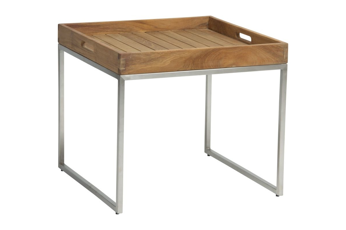 STERN® Tabletttisch Edelstahl mit TEAK-Tablett 50x50cm