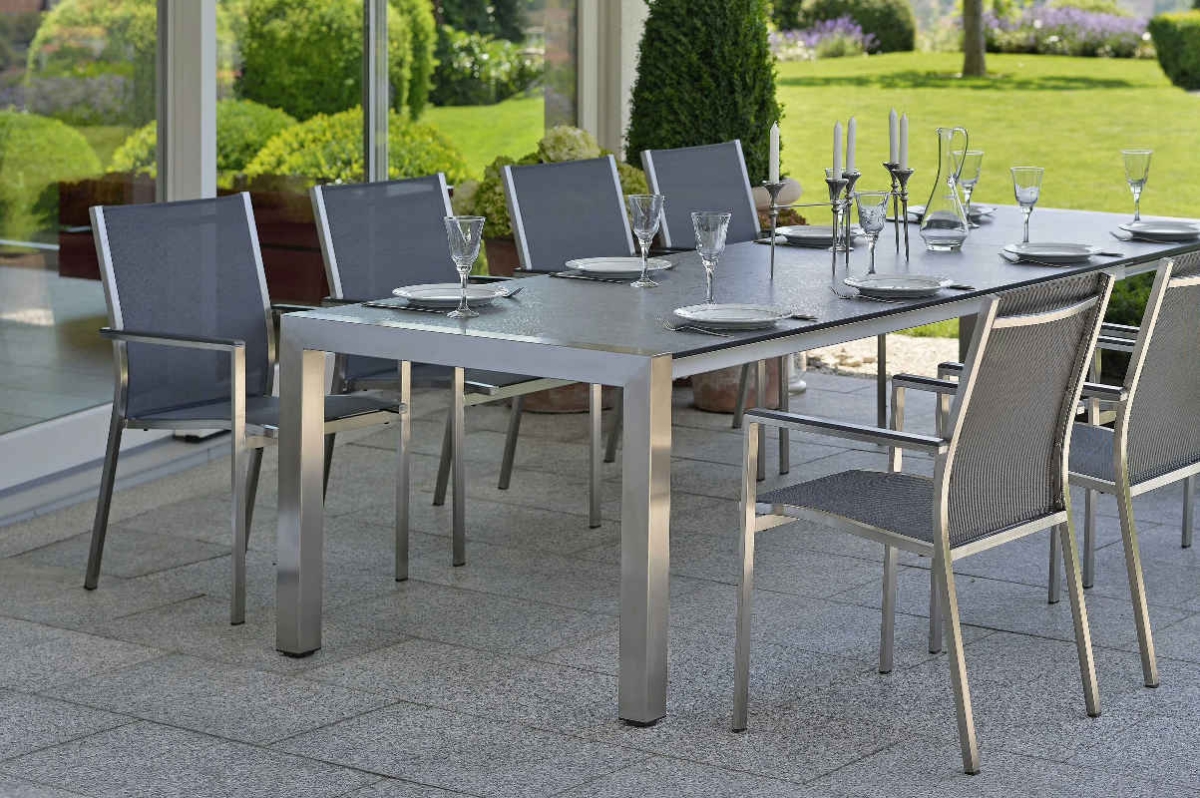 Preview: STERN® Stapelsessel CARDIFF Edelstahl Textilen Aluminiumarmlehnen