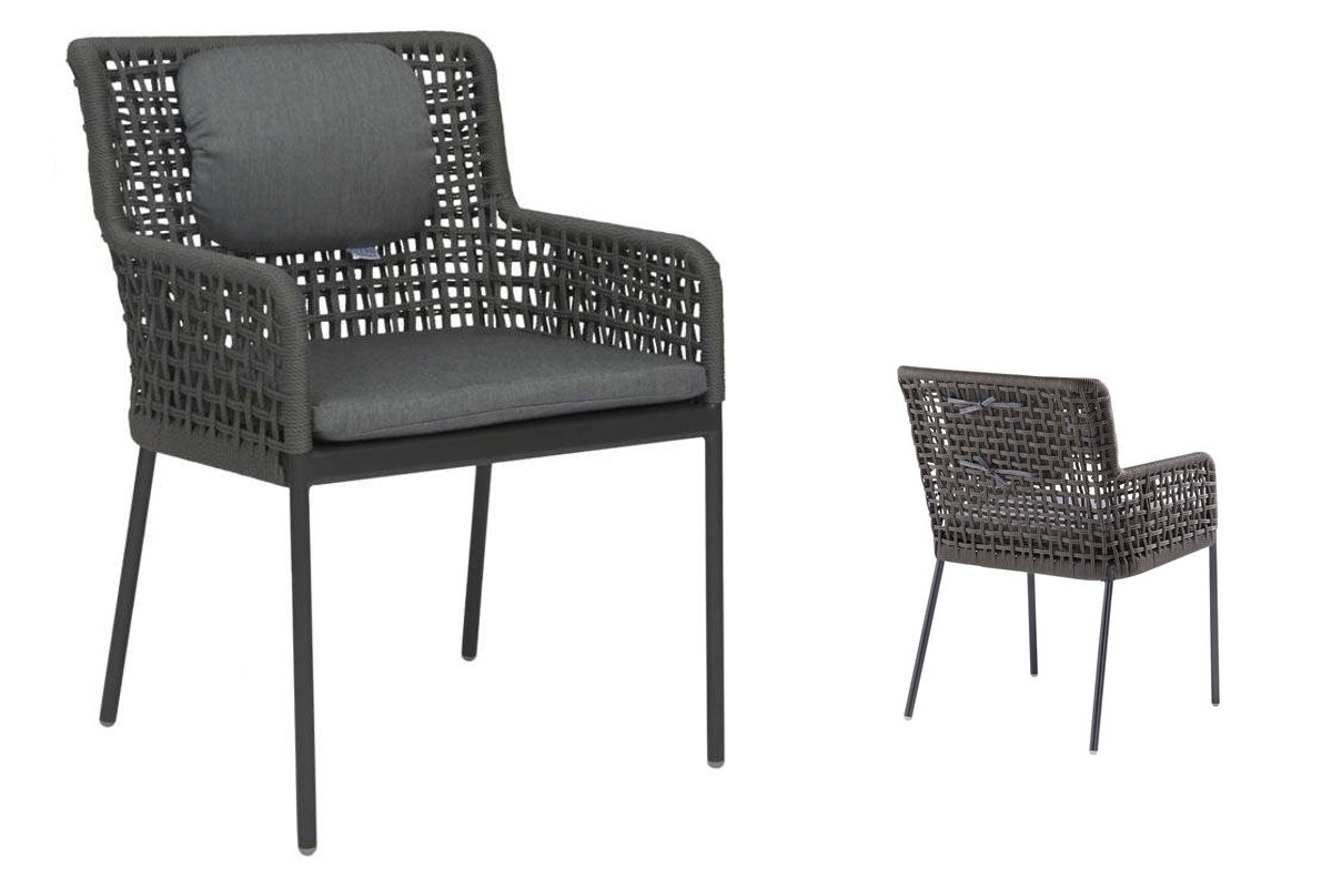 STERN® Terrassenstuhl GRETA Dining Sessel Kordel-Optik mit Kissen