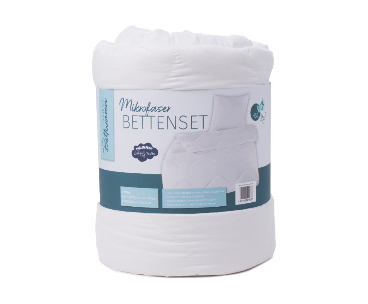 Mikrofaser Bettgarnitur 2-tlg. Kopfkissen und Bettdecke, VE10