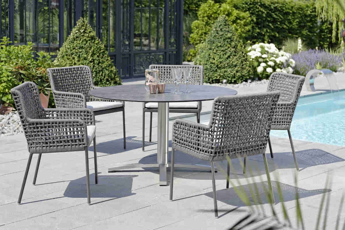 Preview: STERN® Terrassenstuhl GRETA Dining Sessel Kordel-Optik mit Kissen
