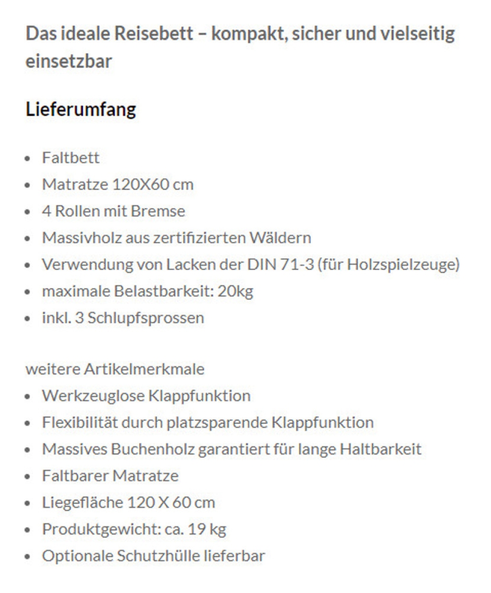 Preview: Faltbares Kinderbett TISSI Buche weiß oder natur