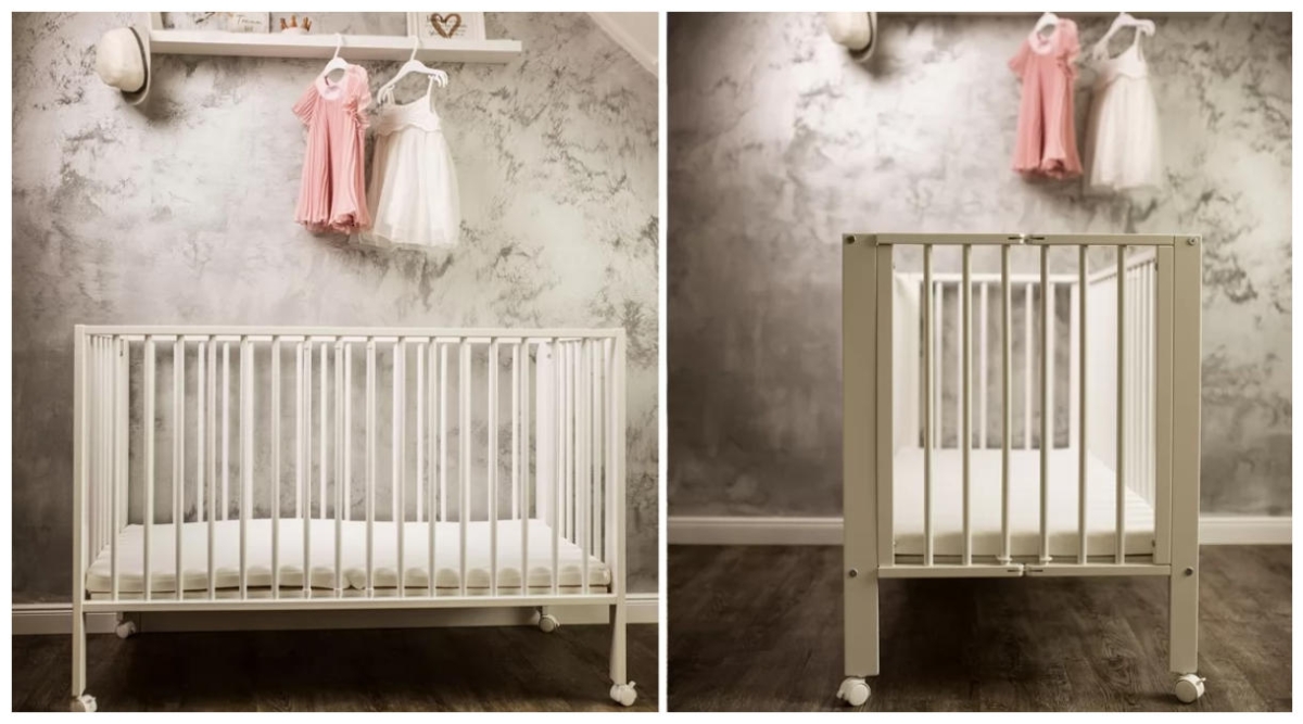 Preview: tiSsi® Faltbares Kinderbett JORI Buche Weiß - Reisebett aus Massivholz