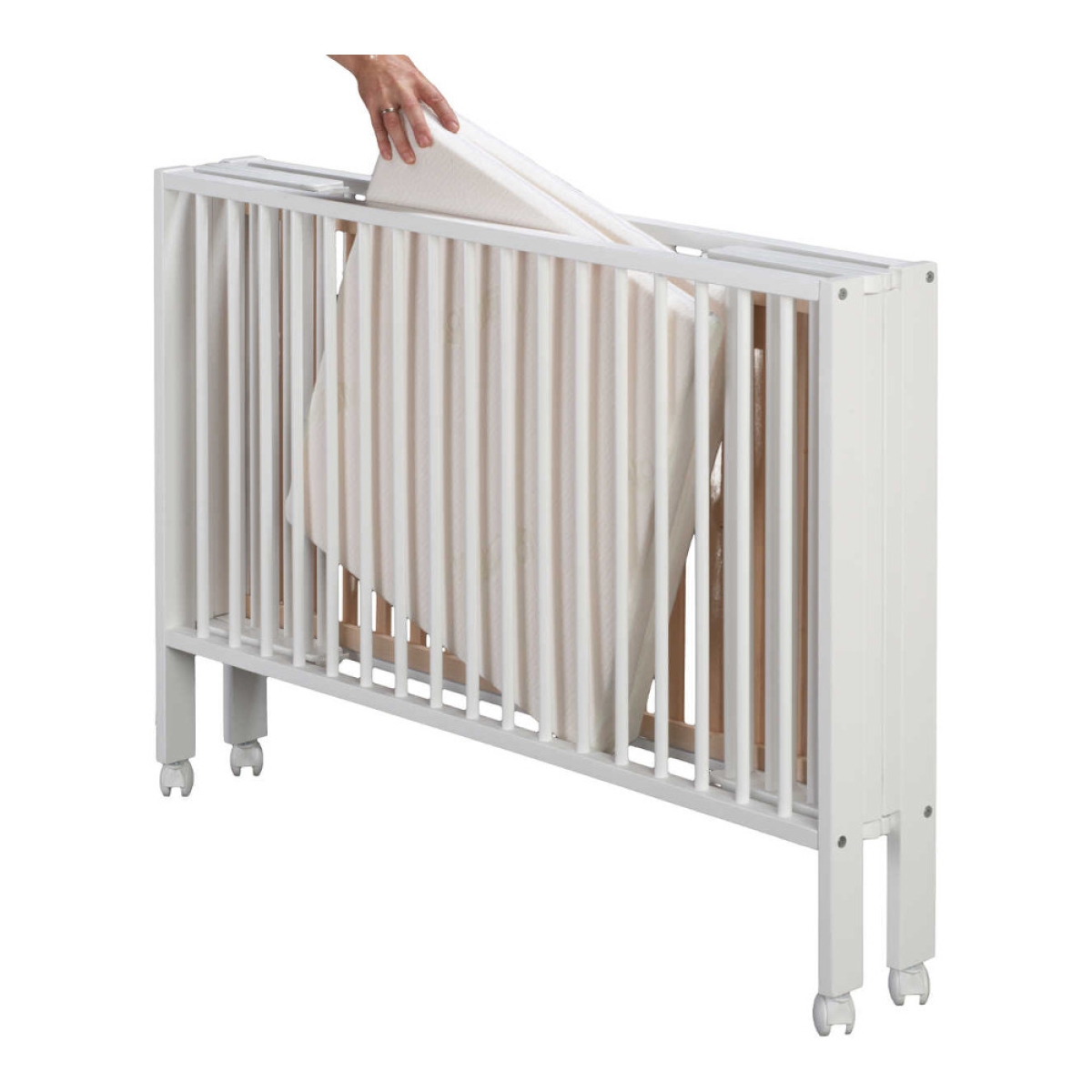 Preview: tiSsi® Faltbares Kinderbett JORI Buche Weiß - Reisebett aus Massivholz