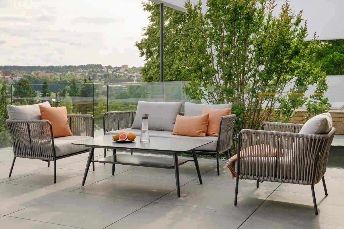 Preview: STERN® Lounge Sessel MARLA Kordel-Optik mit Kissen