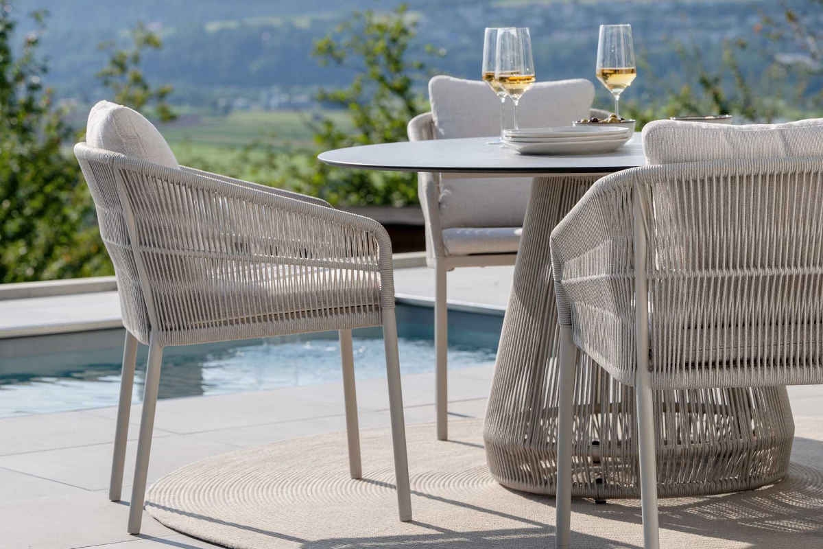 Preview: STERN® Tisch RHODA Ø134cm Aluminium/Kordel mit Tischplatte SILVERSTAR 2.0