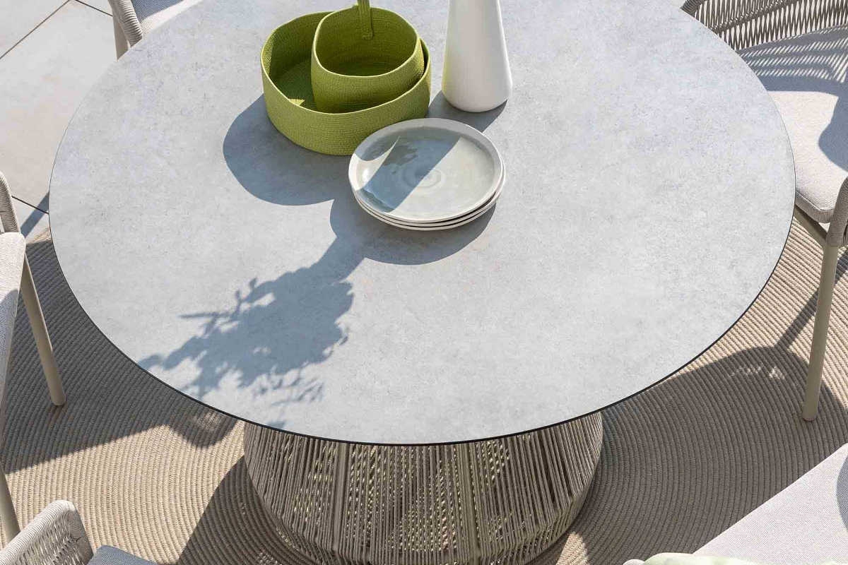 Preview: STERN® Tisch RHODA Ø134cm Aluminium/Kordel mit Tischplatte SILVERSTAR 2.0