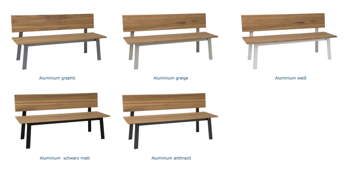 Preview: STERN® Bank SAM Aluminium mit Teak Sitz- und Rückenfläche