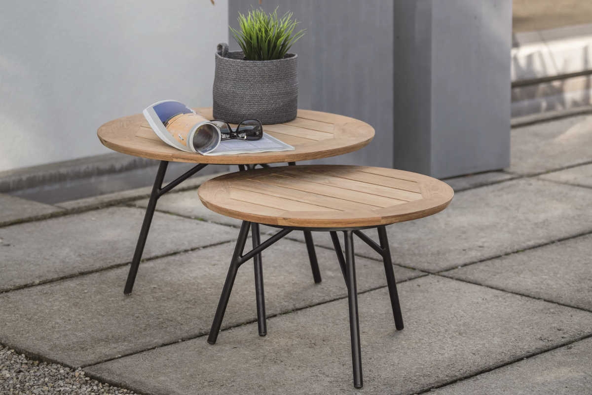 Preview: STERN® Beistelltisch FRIDA Aluminium Teak, Ø55 oder Ø65cm