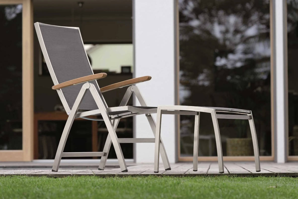 Preview: STERN® Hocker CARDIFF Edelstahl Textilen silbergrau