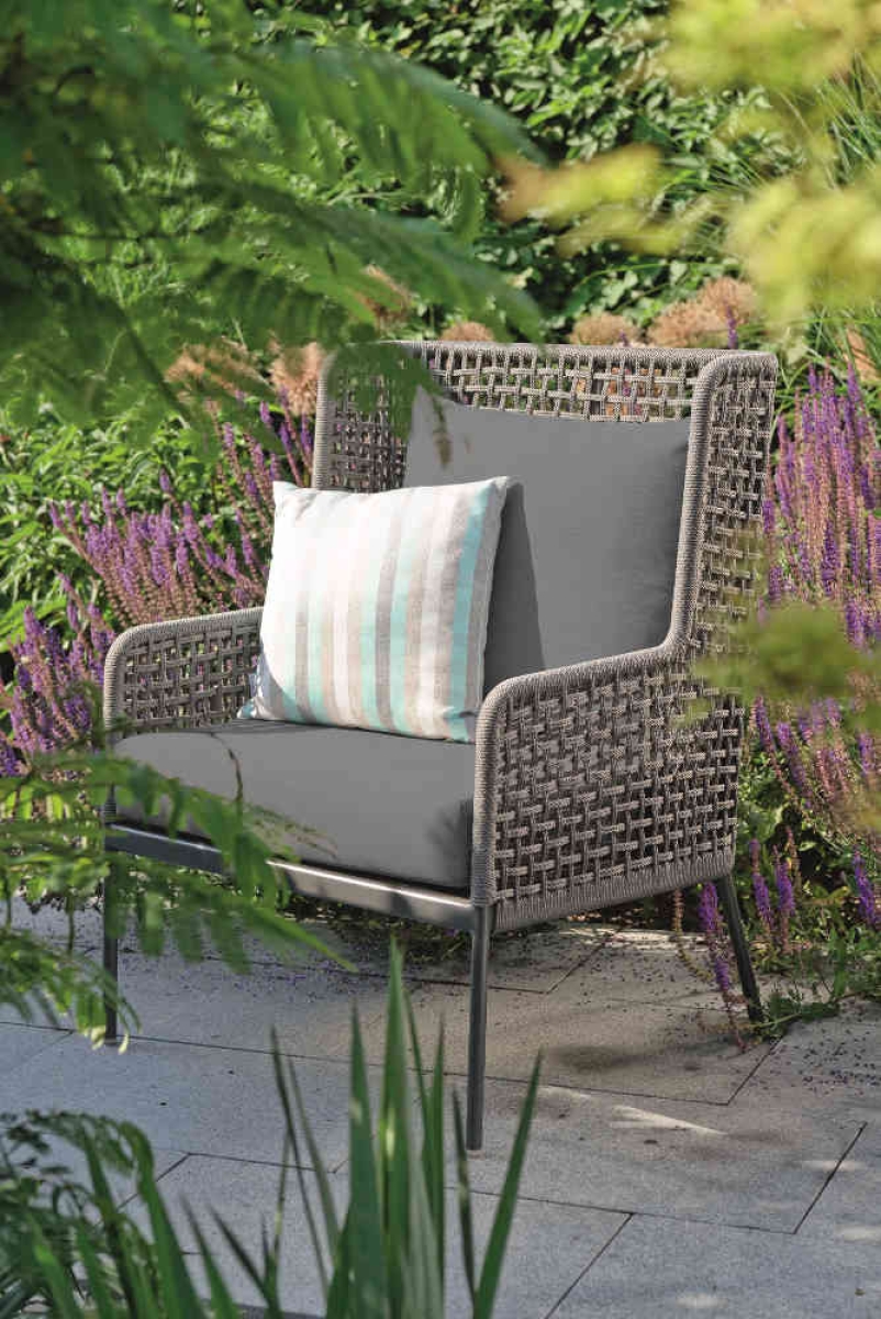 Preview: STERN® Lounge Sessel GRETA Kordel-Optik mit Kissen