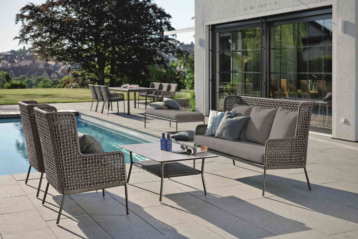 Preview: STERN® Lounge Sessel GRETA Kordel-Optik mit Kissen
