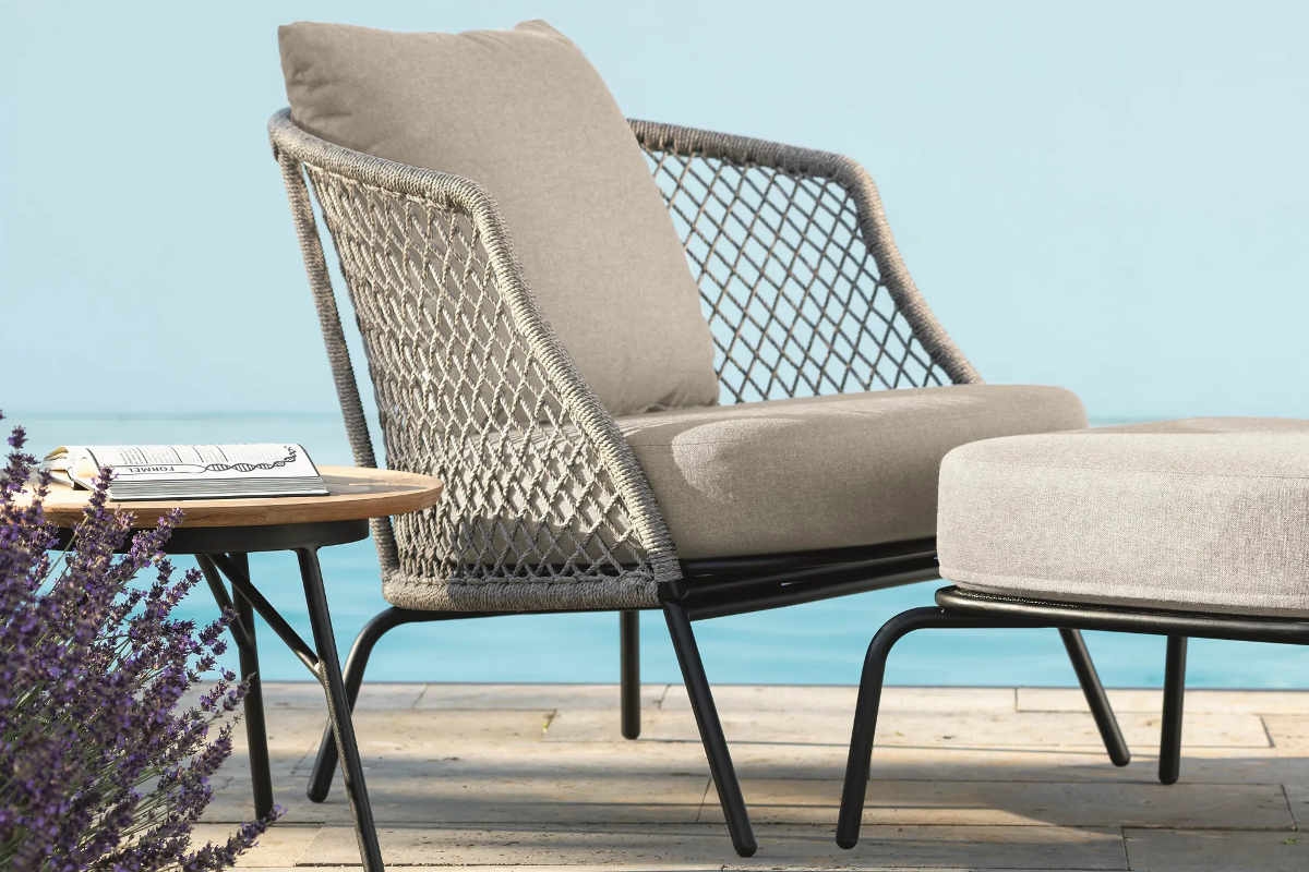 STERN® Lounge Sessel ODEA in Kordel-Optik mit Kissen