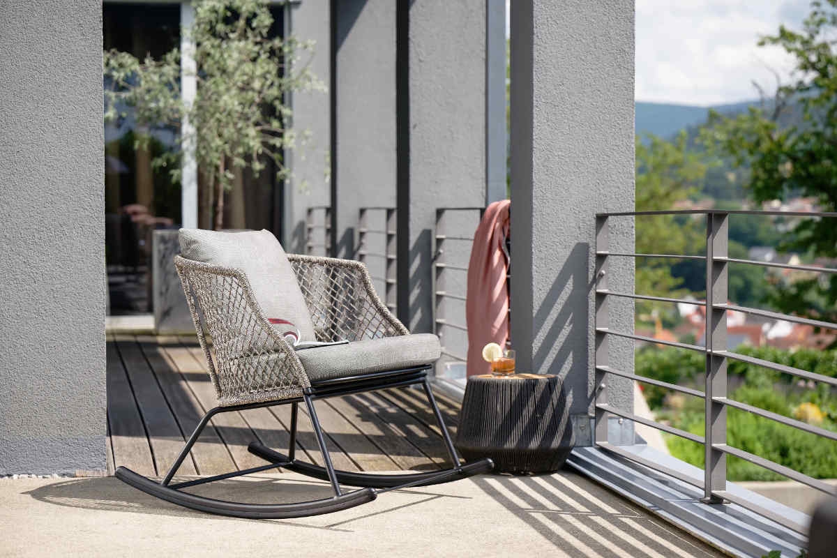 Preview: STERN® Schaukelsessel ODEA in Kordel-Optik mit Kissen