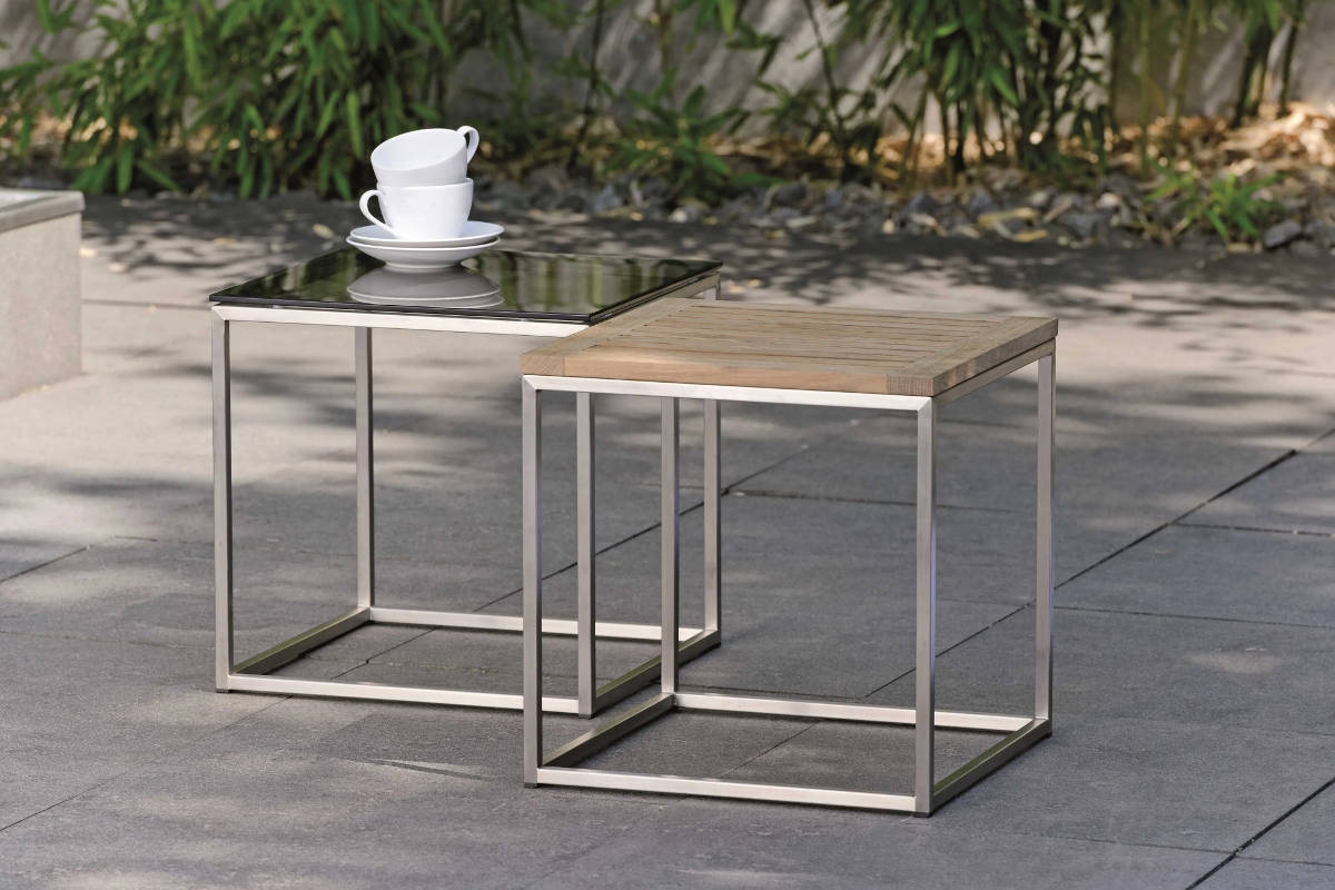 Preview: STERN® Beistelltisch Edelstahl mit TEAK-/Glasplatte 45x45cm