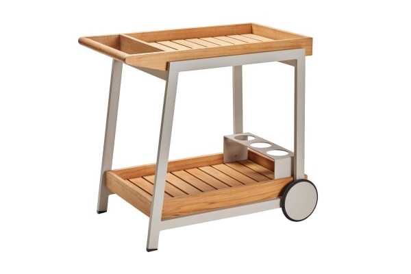 STERN® Servierwagen FRIDO Aluminium greige mit Ablageflächen aus Teak