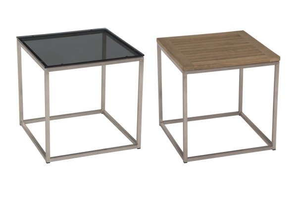 STERN® Beistelltisch Edelstahl mit TEAK-/Glasplatte 45x45cm