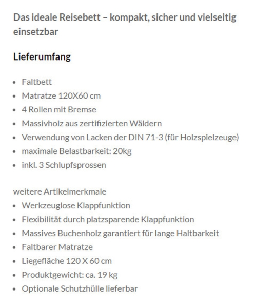 tiSsi® Faltbares Kinderbett JORI Buche Weiß - Reisebett aus Massivholz