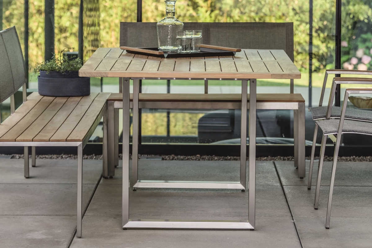 STERN® Kufentisch Edelstahl mit Teak Tischplatte 180x100cm