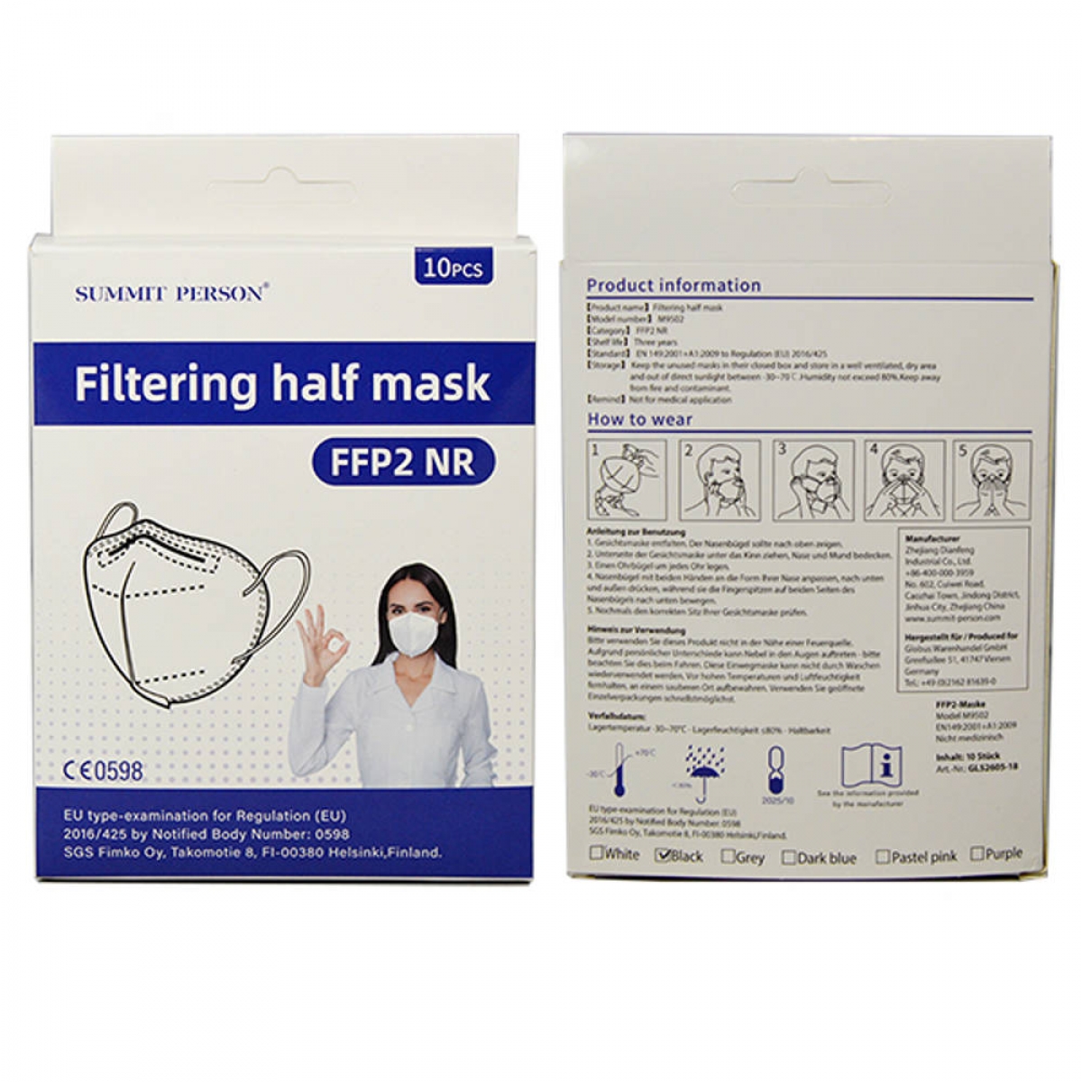 FFP2 Maske SUMMIT in 3 Farben, VE1.000 (100x10)