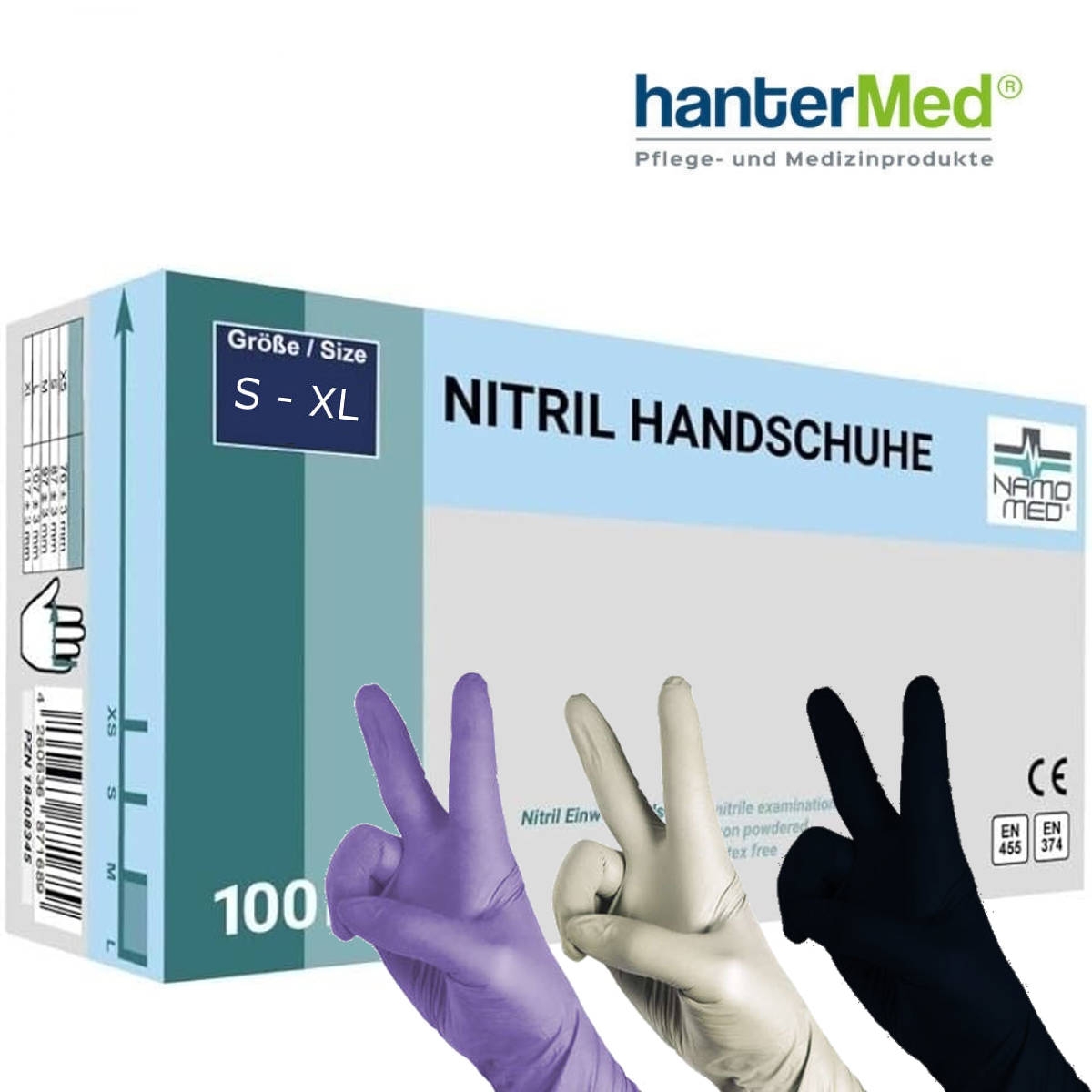 NamoMed® Nitril Handschuhe schwarz weiß violett S-XL, VE10