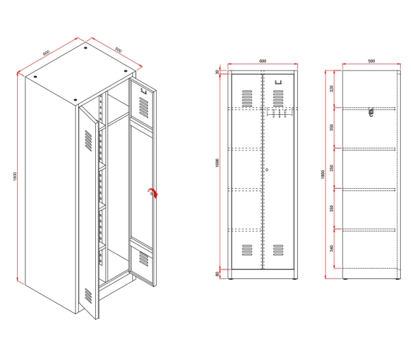 Mehrzweckschrank Spind 2-türig 180x60x50cm, grau VE10